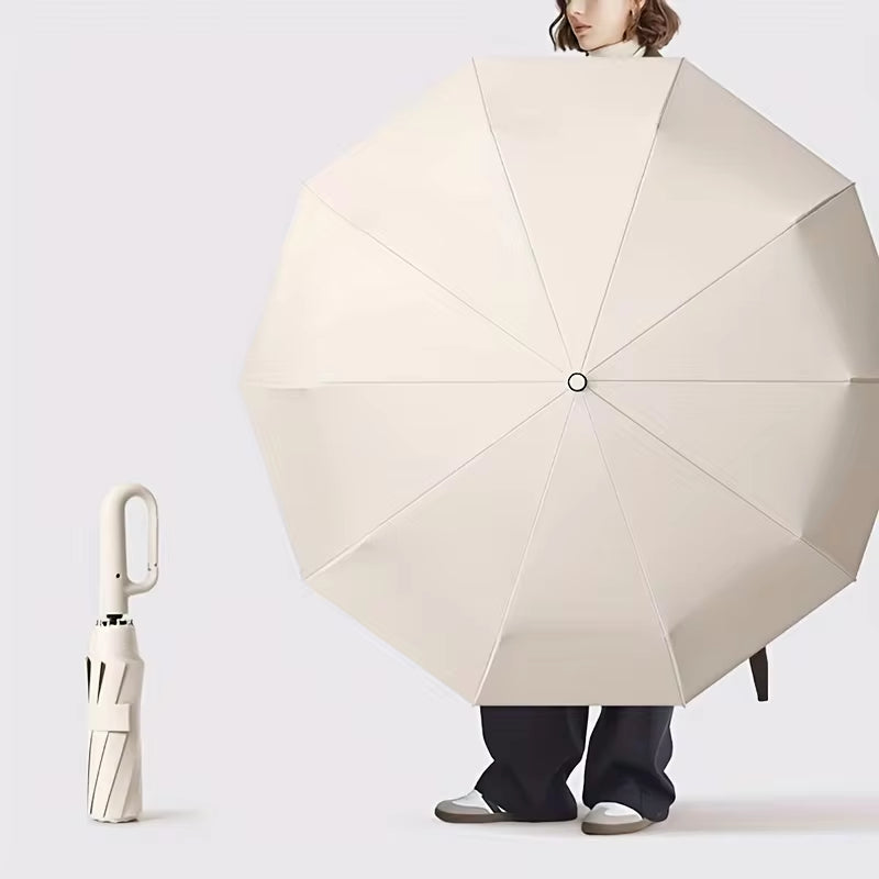 30-Bone Windproof 105CM Reinforced Automatic Folding Umbrella for Men with Large Buckle Handle, Wind and Water Resistant