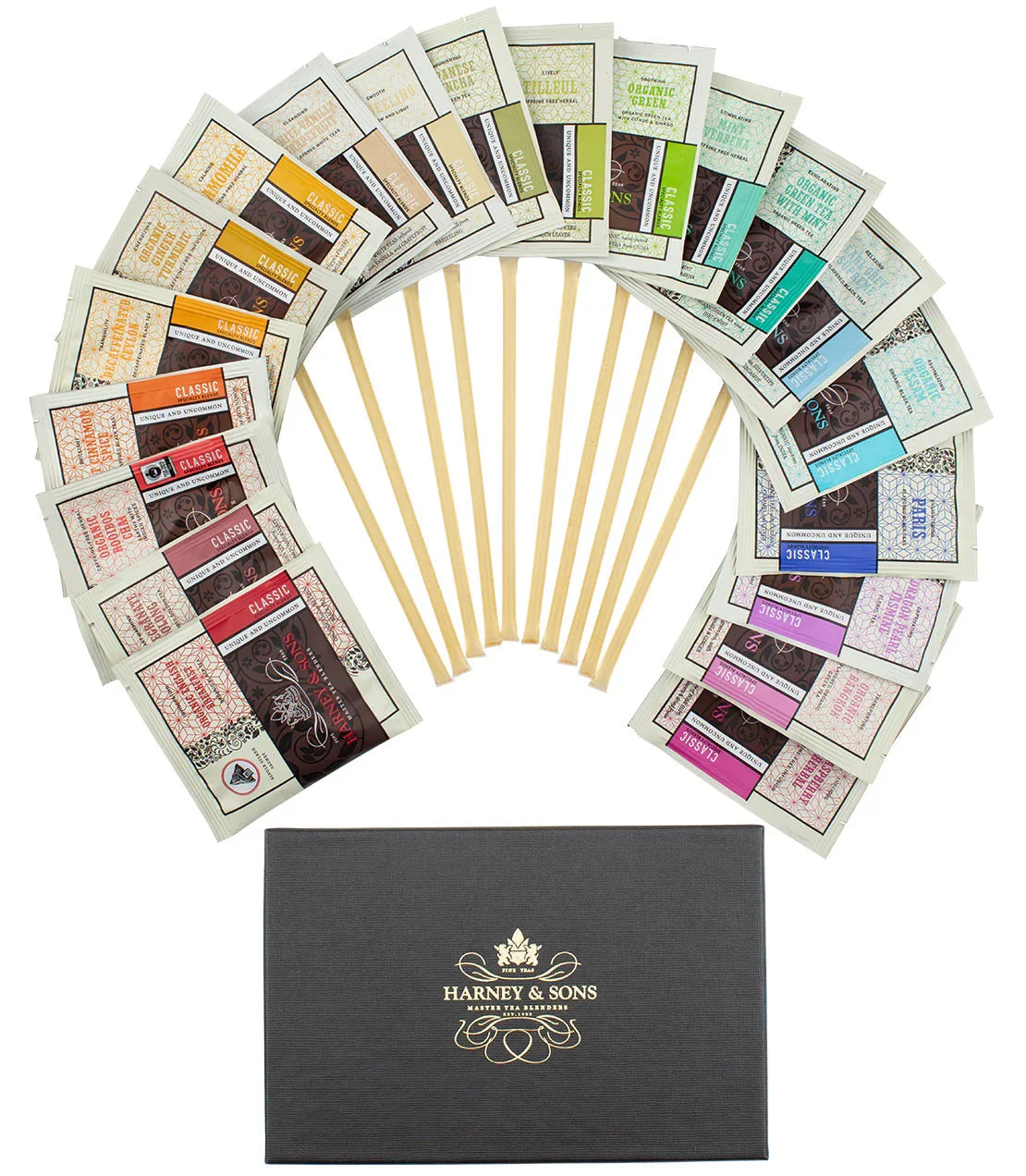 Harney & Sons assorted tea sachets with honey sticks and gift box set