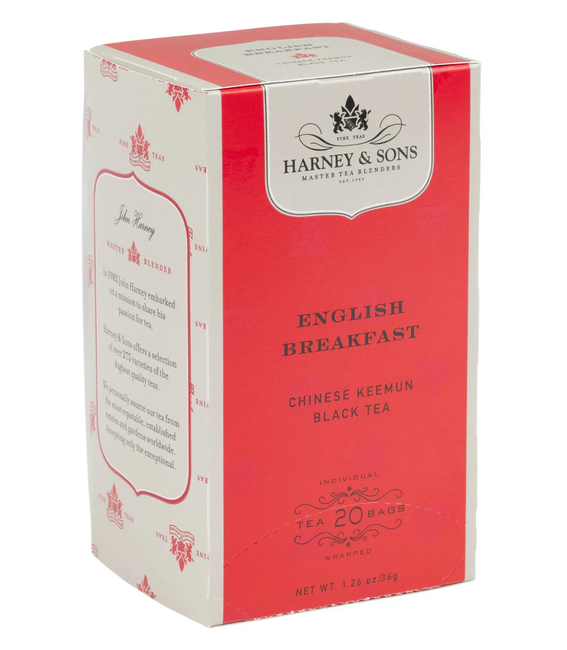 Harney & Sons English Breakfast tea box, 20 Chinese Keemun black tea bags.