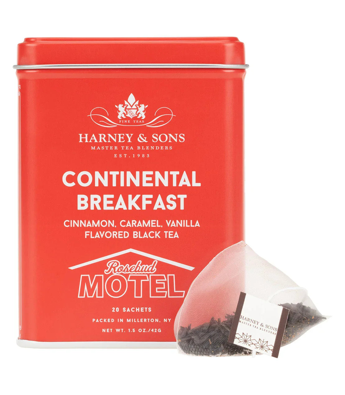 Harney & Sons Rosebud Motel Continental Breakfast black tea tin with sachet