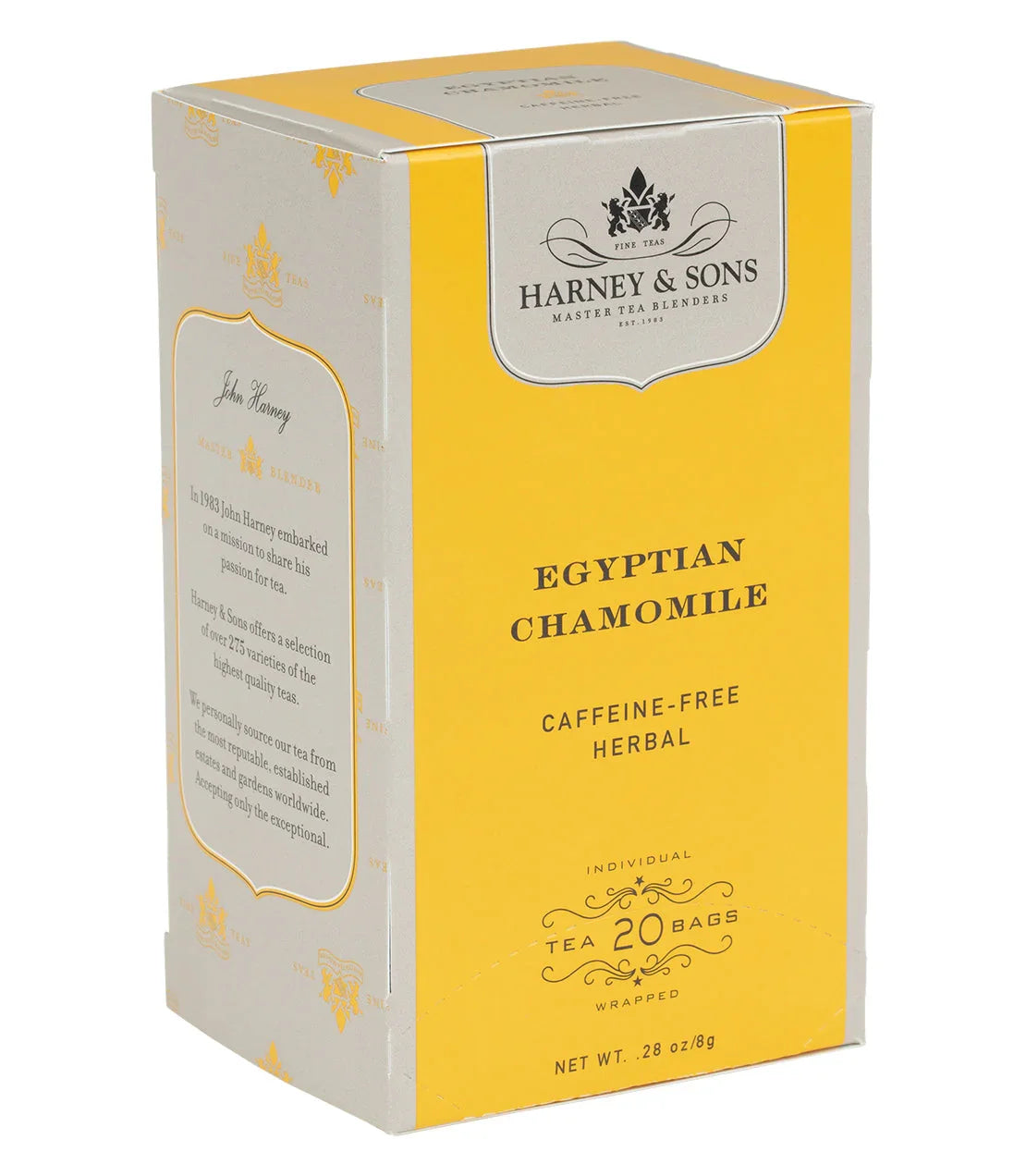 Harney & Sons Egyptian Chamomile tea box, caffeine-free herbal, 20 teabags, yellow packaging