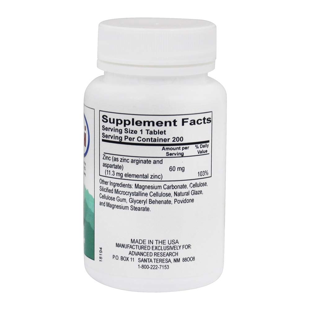 Advanced Research - Zinc Arginate 60 mg. - 200 Tablets