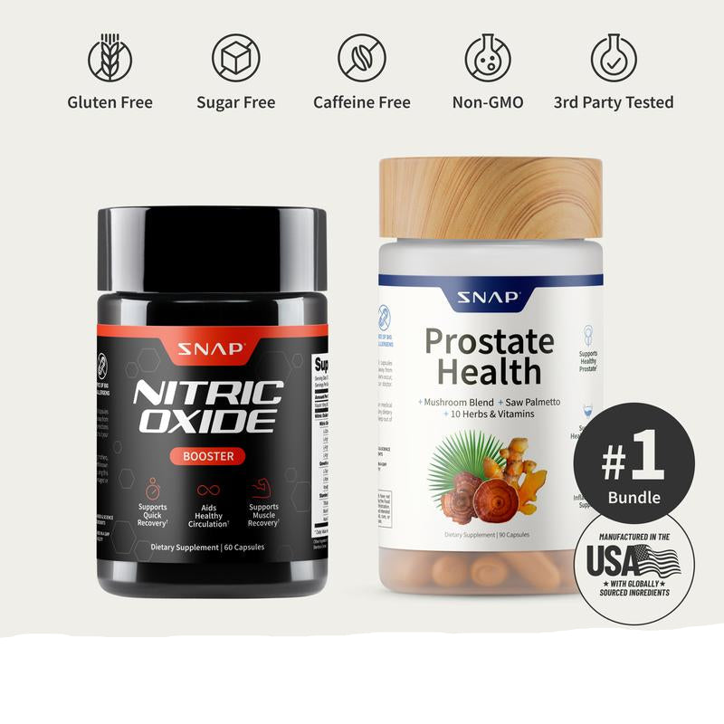 Ultimate Men'S Health Bundle - Snap Supplements - Nitric Oxide Booster 60Ct + Prostate Health Bundle - Natural Supplement Capsules - Support Blood Circulation & Prostate Health