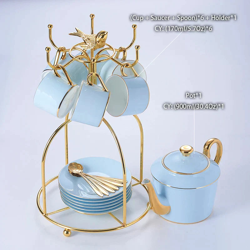 DecorBites™ Bone China Coffee Set Tea Luxury Porcelain Set with Teapot and Cups