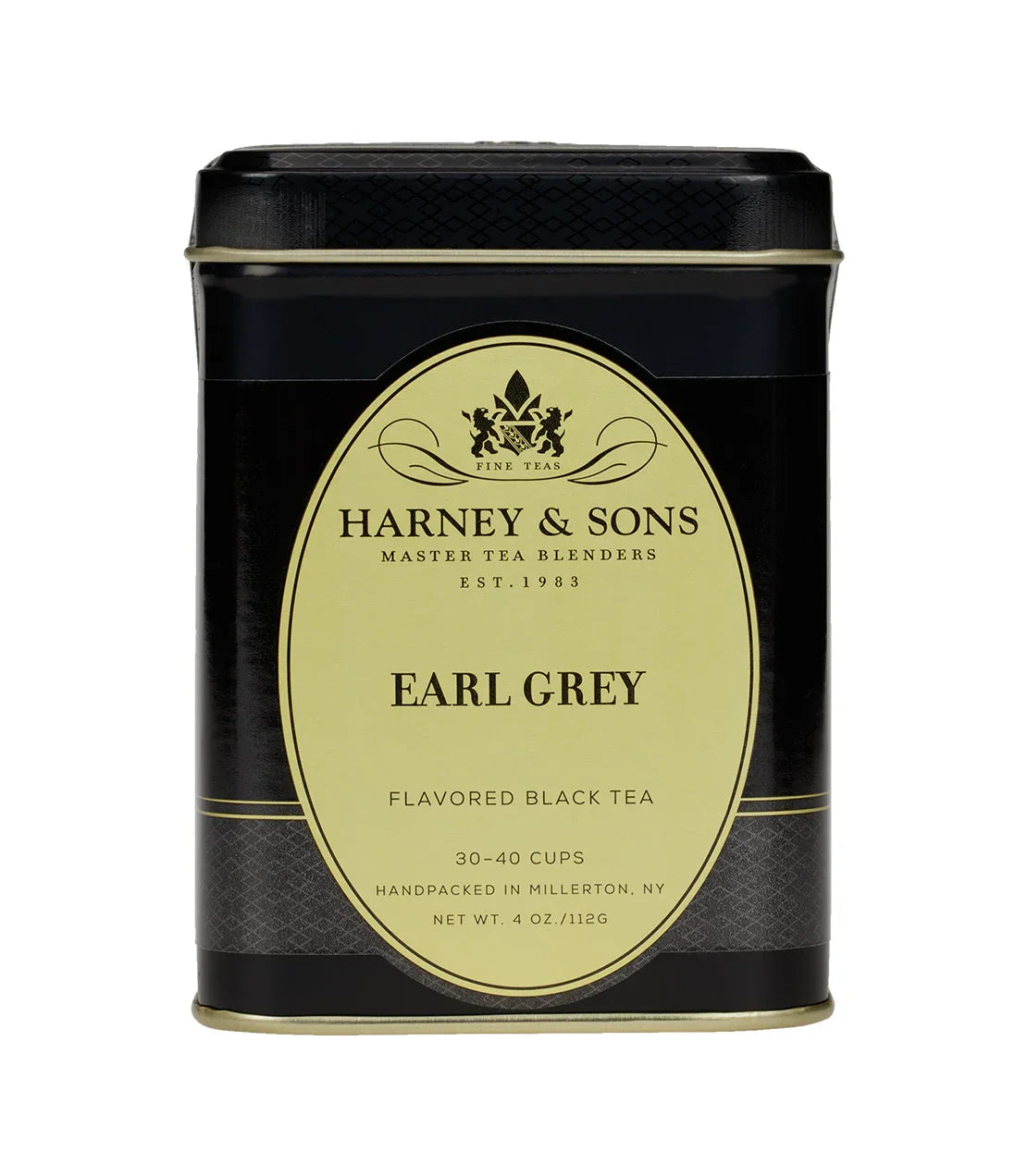 Harney & Sons Earl Grey black tea tin, 4oz loose leaf, on white background
