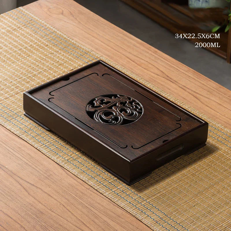 DecorBites™ Bamboo Tea Tray: Dual Purpose Teaware Holder with Water Storage and Drainage
