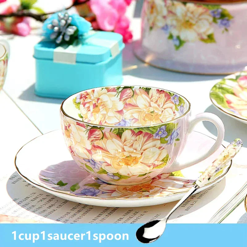 DecorBites™ Ceramic Afternoon Tea Set with Spoon - Elegant Tea Cup, Saucer, and Mug Combo
