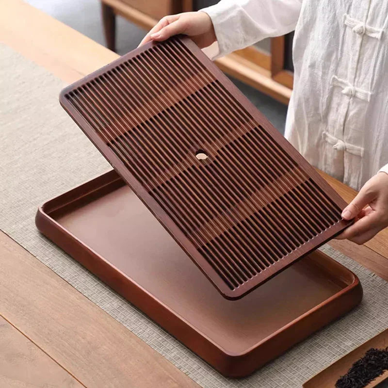 DecorBites™ Bamboo Tea Tray Dual Purpose Kung Fu Tea Set Water Storage Tea Board