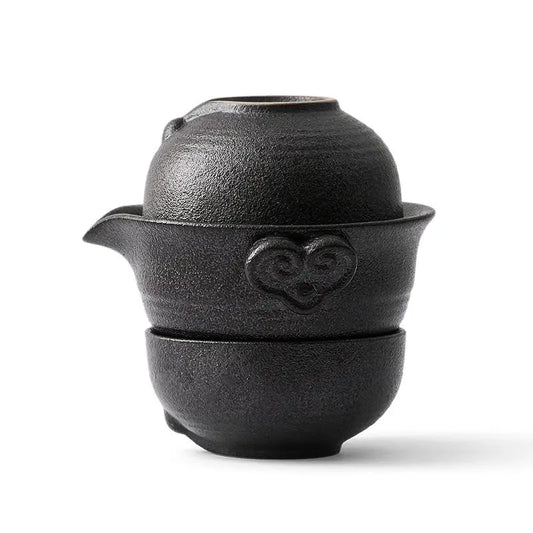 DecorBites™ Kung Fu Tea Set: Teapot, 2 Teacups, Travel Green Tea Cups, Ceramic Gaiwan