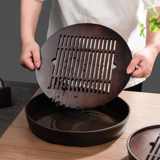 DecorBites™ Bamboo Tea Tray Drainage Storage Kung Fu Tea Set Household Board
