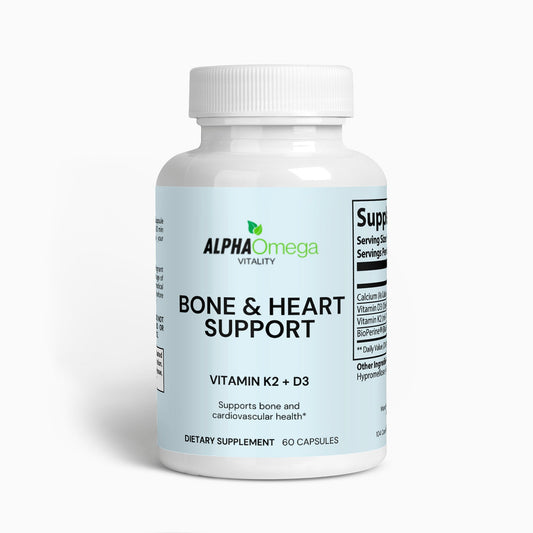 AlphaOmega Bone & Heart Support Vitamin K2 D3 supplement bottle, 60 capsules