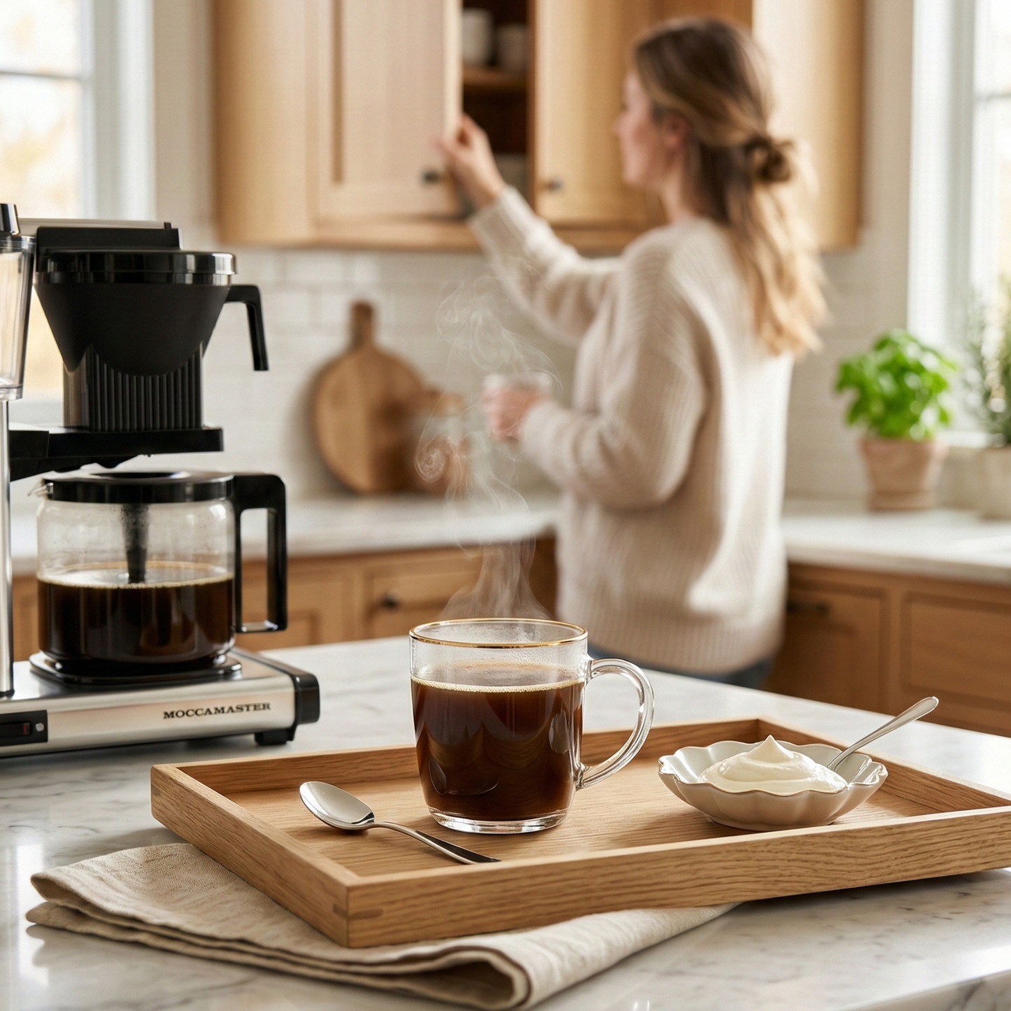 Brewing Bavarian Hazelnut Symphony coffee next to sweet cream - blinks emporium