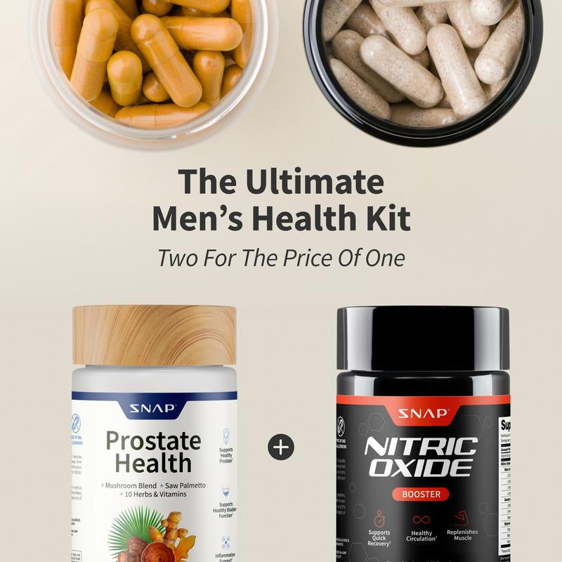Ultimate Men'S Health Bundle - Snap Supplements - Nitric Oxide Booster 60Ct + Prostate Health Bundle - Natural Supplement Capsules - Support Blood Circulation & Prostate Health