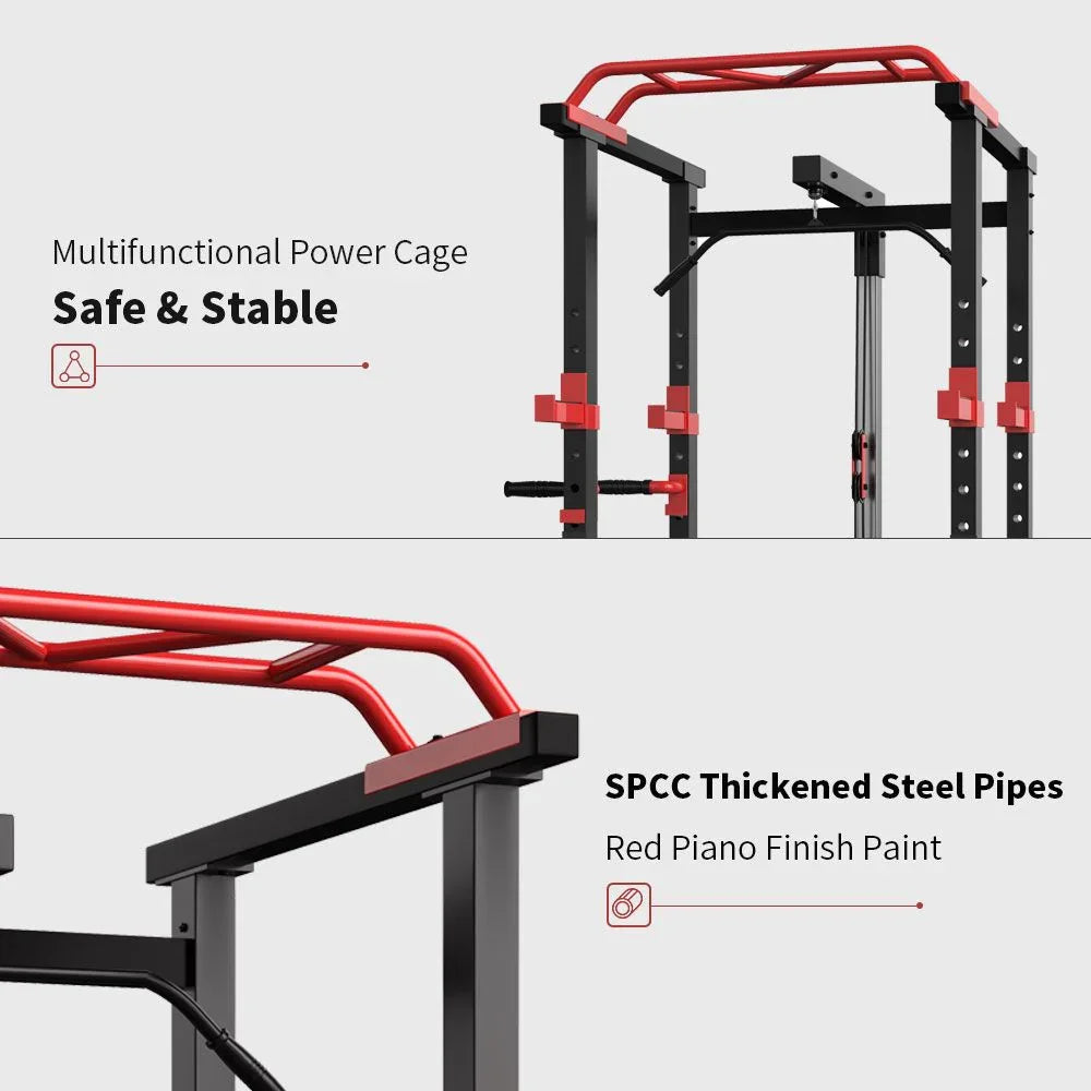 1000Lbs Capacity Multi-functional Power Cage, Home Adjustable Pullup Squat Rack Comprehensive Fitness Barbell Rack - Blinks Emporium