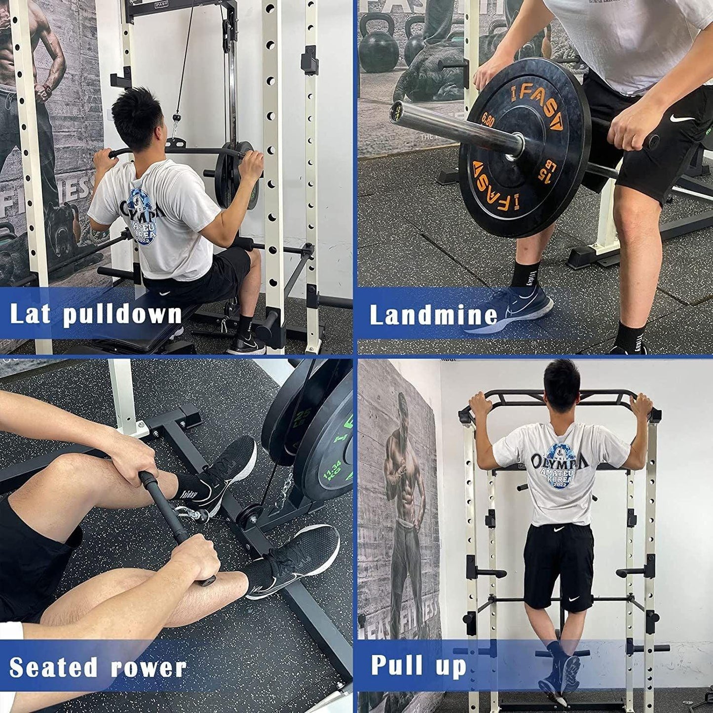 1000 lbs. capacity Blue Multi-functional Power Cage, Home Adjustable Pullup Squat Rack Comprehensive Fitness Barbell Rack - Blinks Emporium