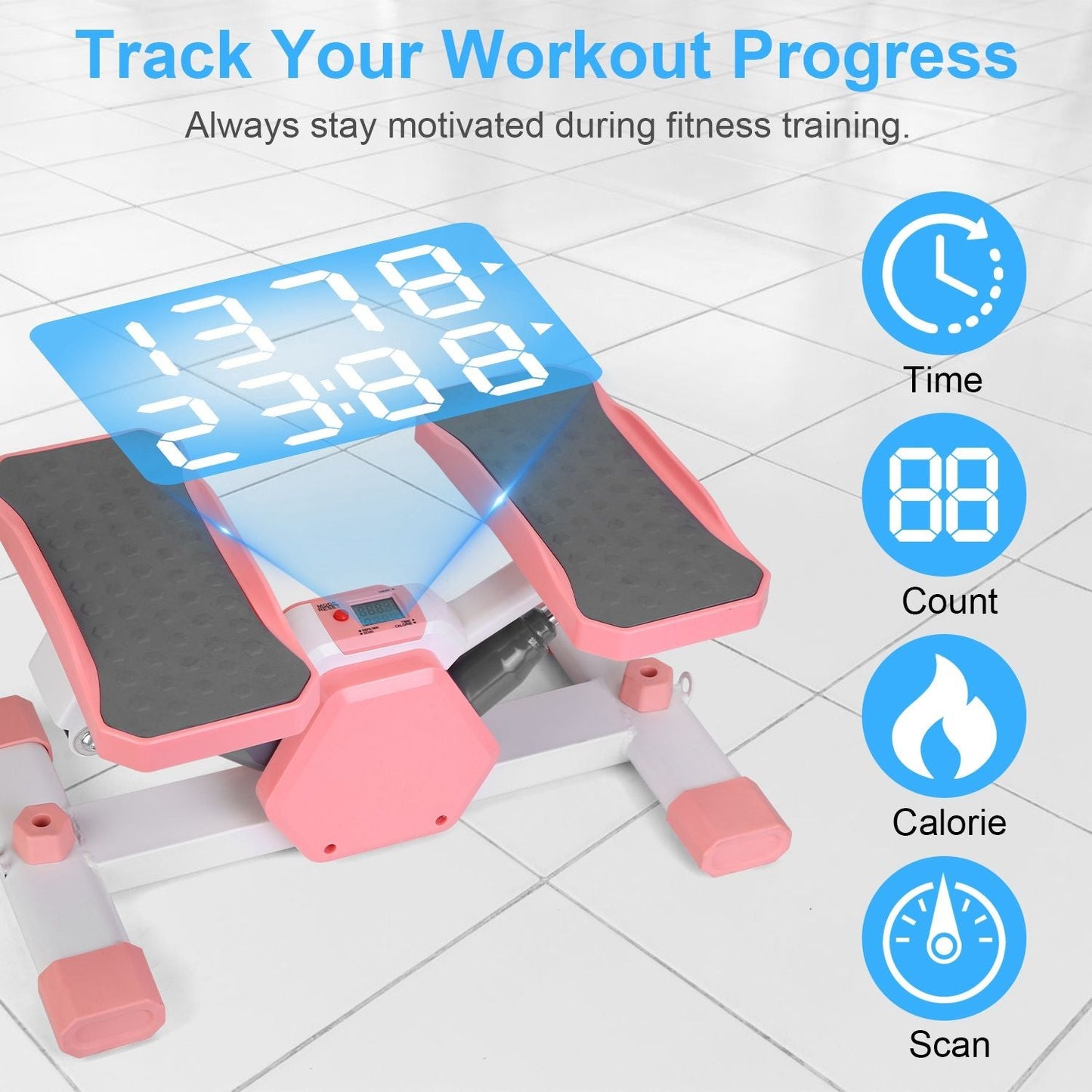 stepper machine, Mini Stepper Stair Stepper with Resistance Bands Quiet Workout Stepper with Digital Timer Max 330.7LBS Load for Home