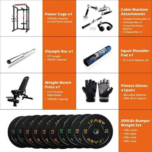1000Lbs Capacity Multi-functional Power Cage, Home Adjustable Pullup Squat Rack Comprehensive Fitness Barbell Rack - Blinks Emporium