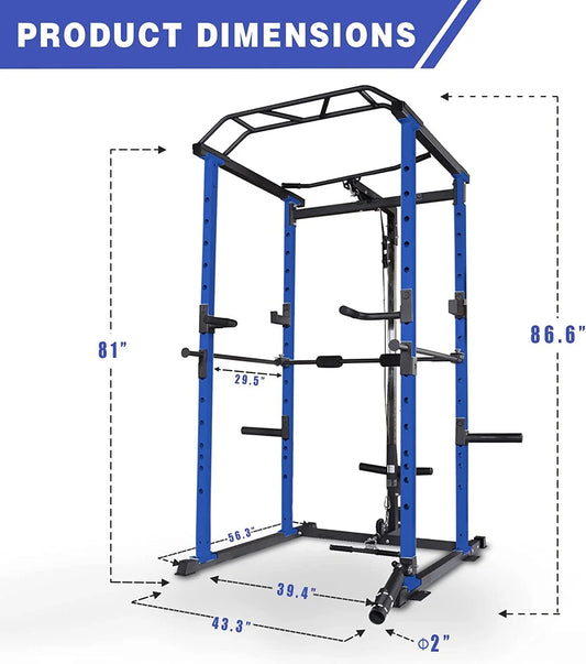 1000 lbs. capacity Blue Multi-functional Power Cage, Home Adjustable Pullup Squat Rack Comprehensive Fitness Barbell Rack - Blinks Emporium