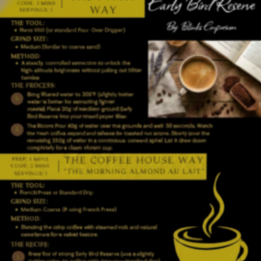 Early Bird Reserve digital barista guide and coffee recipe card - blinks emporium