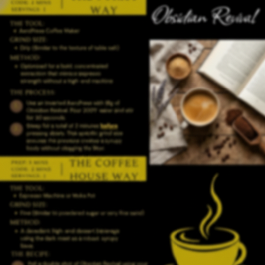 Digital barista guide for Obsidian Revival 6-bean dark roast coffee - blinks emporium