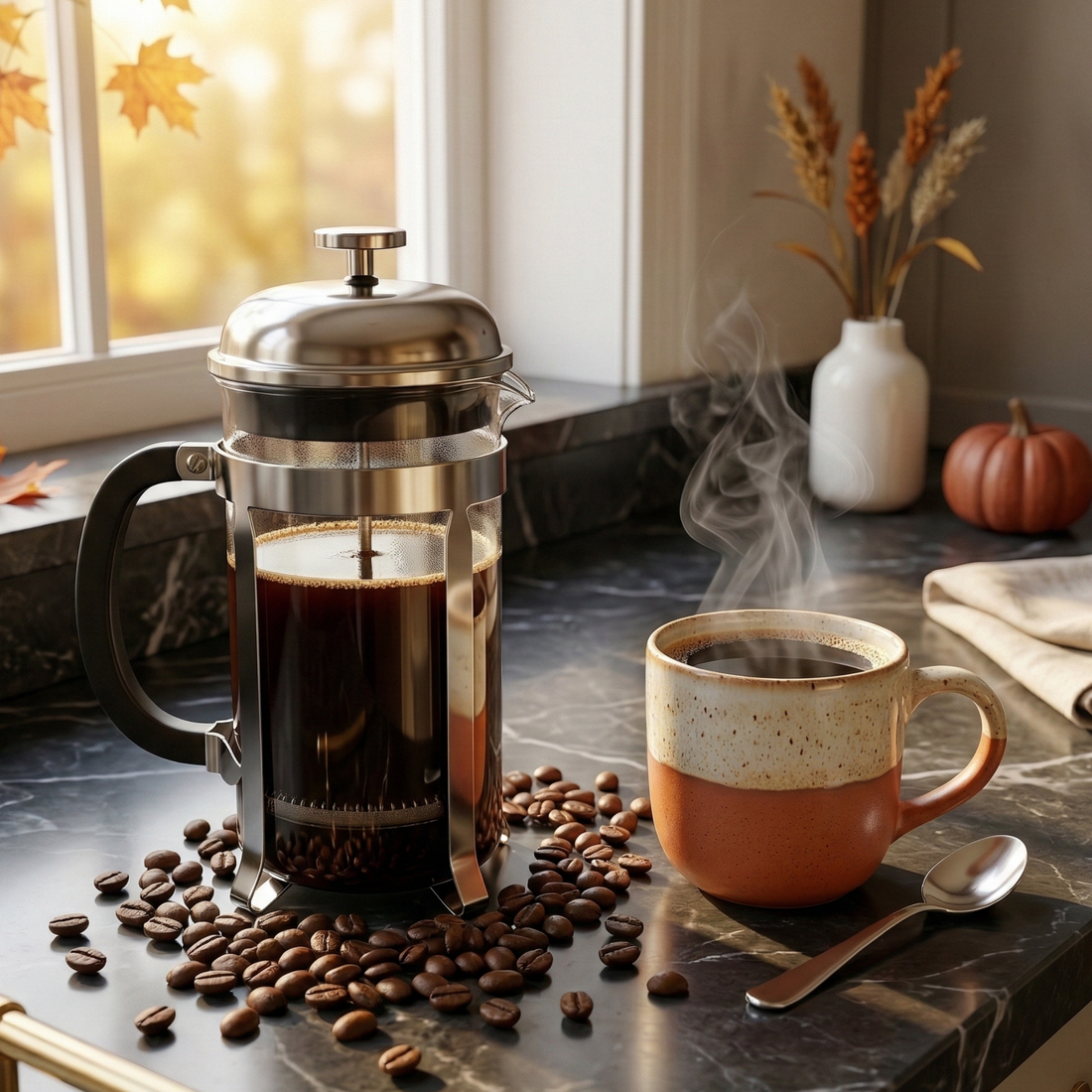 Total Eclipse Italian Roast brewed in a French press - blinks emporium