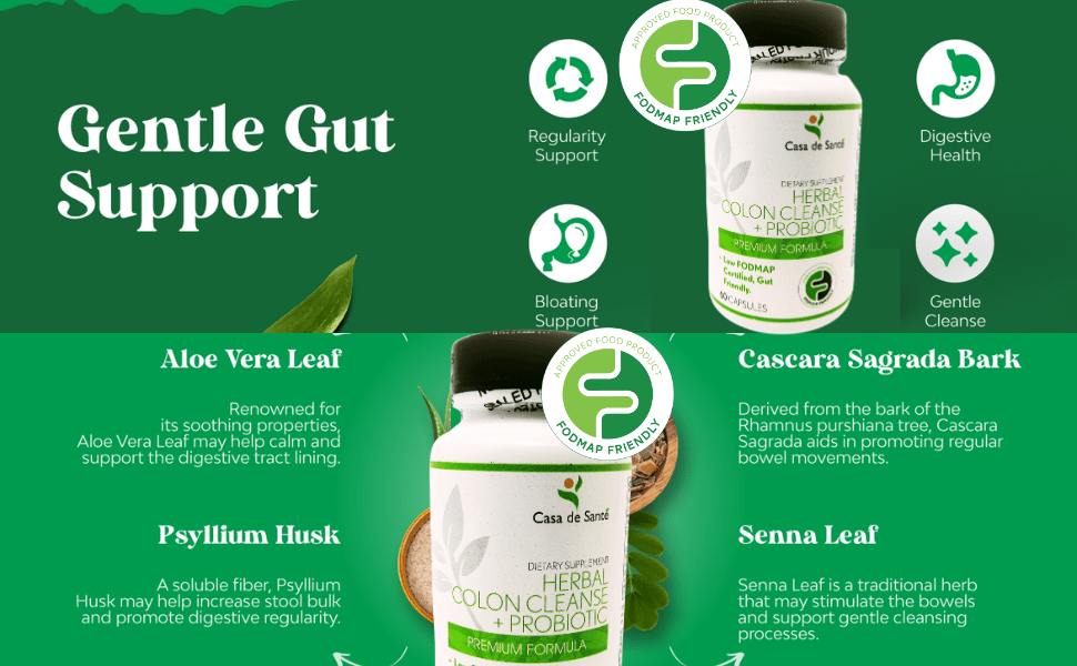 Low FODMAP Gentle Colon Cleanse + Probiotic - Herbal Detox for Sensitive Gut, Regularity Support
