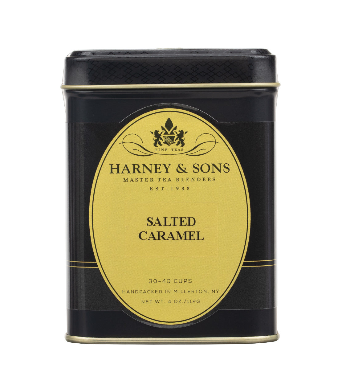 Harney & Sons Salted Caramel tea canister on a white background