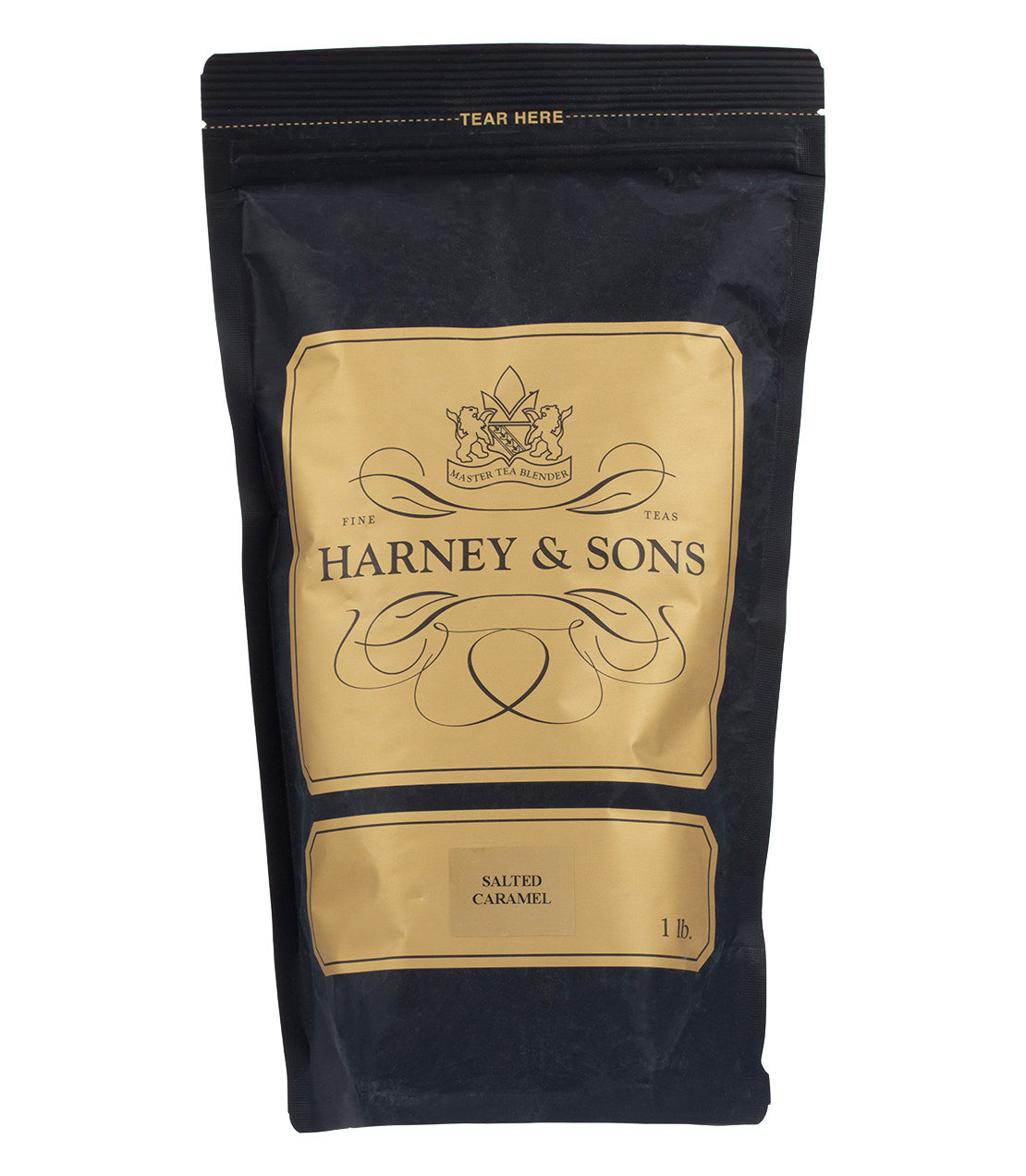 Harney & Sons salted caramel product packaging on a white background