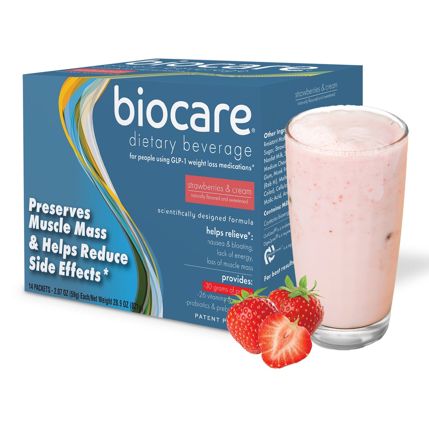 30G Protein Strawberries & Cream Biocare Dietary Beverage (14-Servings) - Blinks Emporium