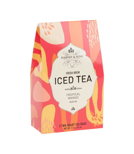 Harney & Sons Tropical Mango iced tea packaging on a white background