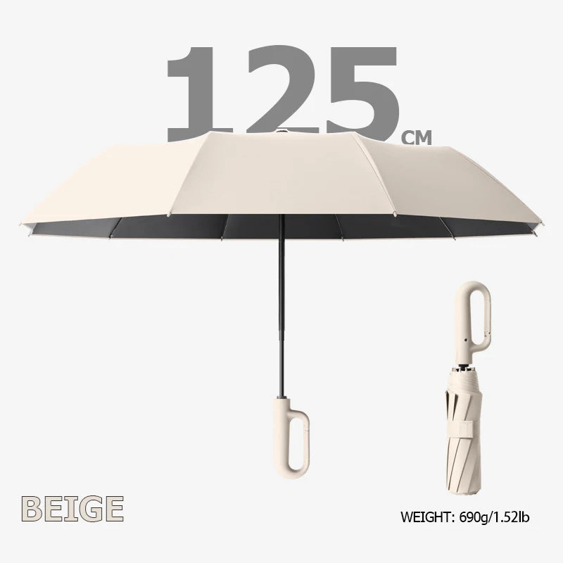 Premium Windproof Umbrella with Reflective Strip, Reverse Automatic Folding, UV Protection, and Carabiner Handle