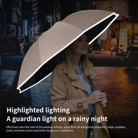 Premium Windproof Umbrella with Reflective Strip, Reverse Automatic Folding, UV Protection, and Carabiner Handle
