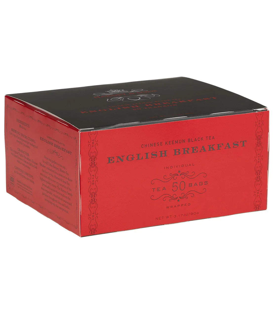 Red box of English Breakfast Chinese Keemun black tea, 50 individually wrapped tea bags - blinks emporium