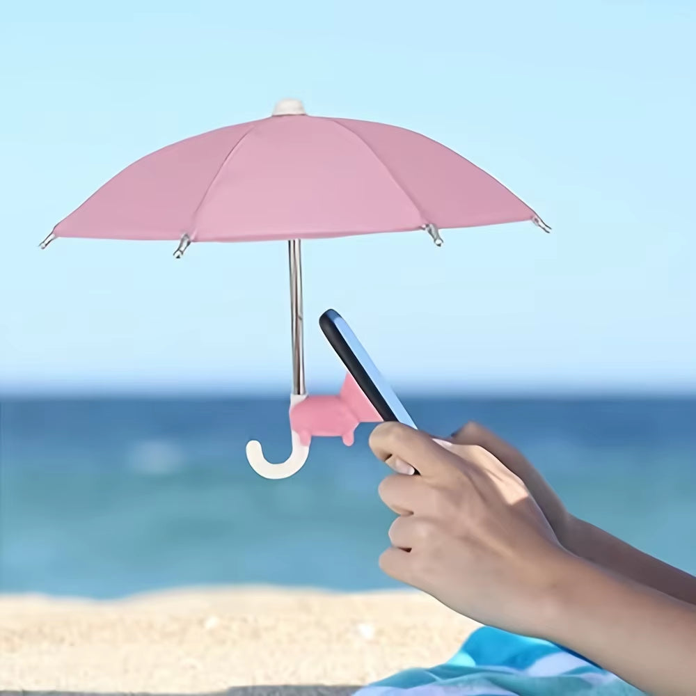 Compact Smartphone Umbrella with Suction Cup Mount, Outdoor Anti-Glare Sunshade, and Anti-Reflective Screen Protector