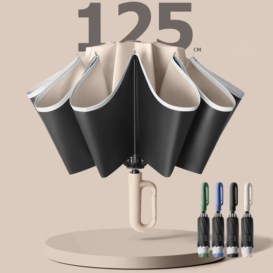 Premium Windproof Umbrella with Reflective Strip, Reverse Automatic Folding, UV Protection, and Carabiner Handle
