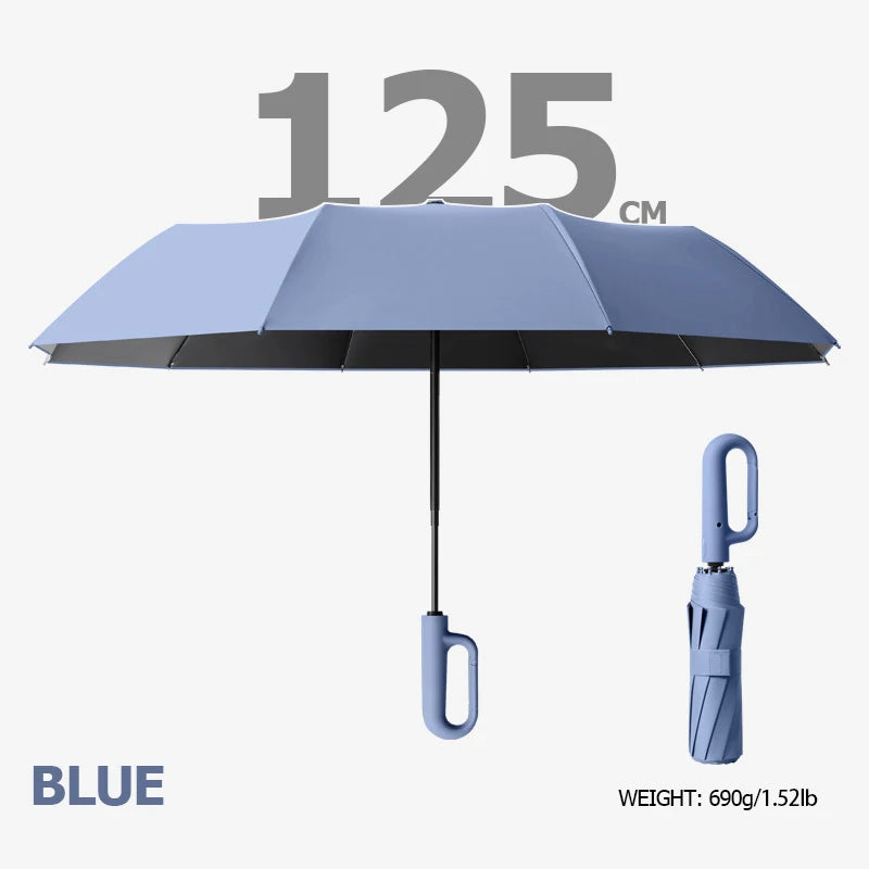 Premium Windproof Umbrella with Reflective Strip, Reverse Automatic Folding, UV Protection, and Carabiner Handle