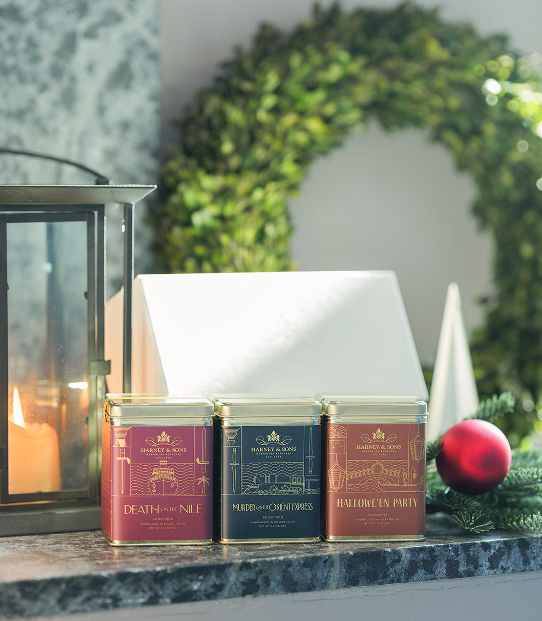 Agatha Christie Trio Tea Gift Set featuring Death on the Nile, Orient Express and Hallwe'en party tins - blinks emporium