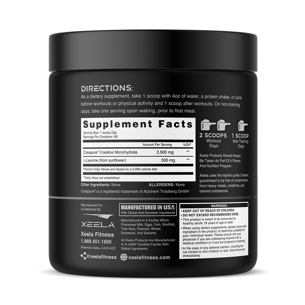 Black supplement container with white text displaying directions and supplement facts.