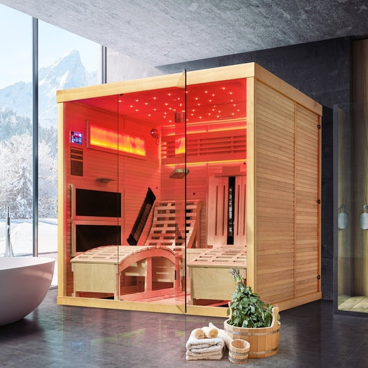 Infrared Sauna up to 4 Person with 10 Minute Warm-Up Heater Tube & Carbon Plate