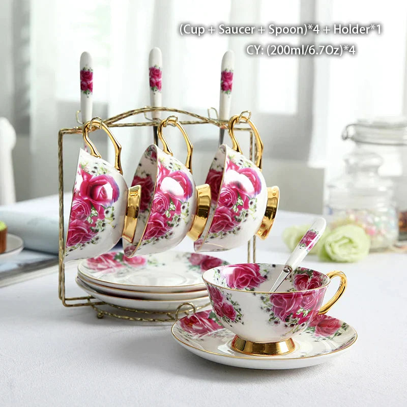 DecorBites™ Bone China Tea Set: Cup, Saucer, Mug, Sugar Pot, Jug, Teapot