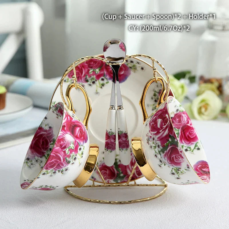 DecorBites™ Bone China Tea Set: Cup, Saucer, Mug, Sugar Pot, Jug, Teapot