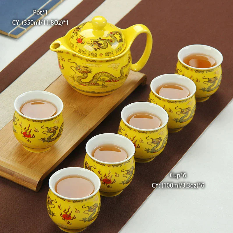 DecorBites™ Ceramic Kung Fu Teapot with Dragon Design 350ml - Handmade Porcelain Tea Pot
