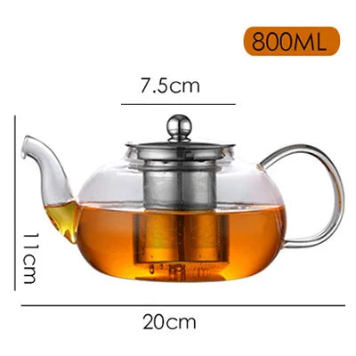 DecorBites™ Glass Teapot Set with Stainless Steel Strainer - Heat Resistant Pot for Tea and Coffee