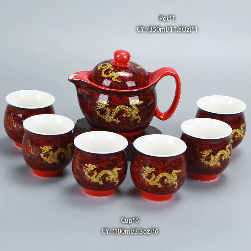 DecorBites™ Dragon Teapot Tea Set, Porcelain Kung Fu Teaware for Puer Oolong Ceremony