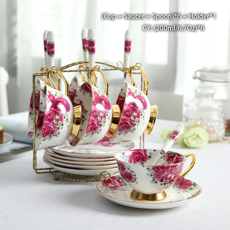 DecorBites™ Bone China Tea Set: Cup, Saucer, Mug, Sugar Pot, Jug, Teapot