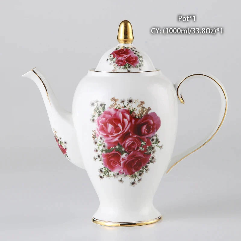 DecorBites™ Bone China Tea Set: Cup, Saucer, Mug, Sugar Pot, Jug, Teapot
