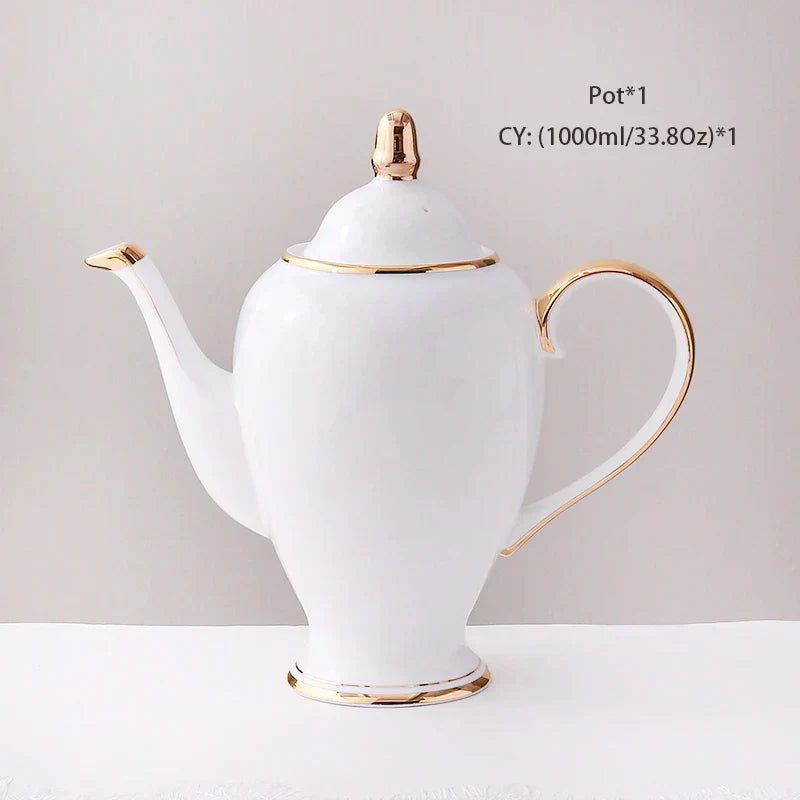 DecorBites™ Bone China Coffee Set White Gold Porcelain Tea Set Advanced Pot Cup