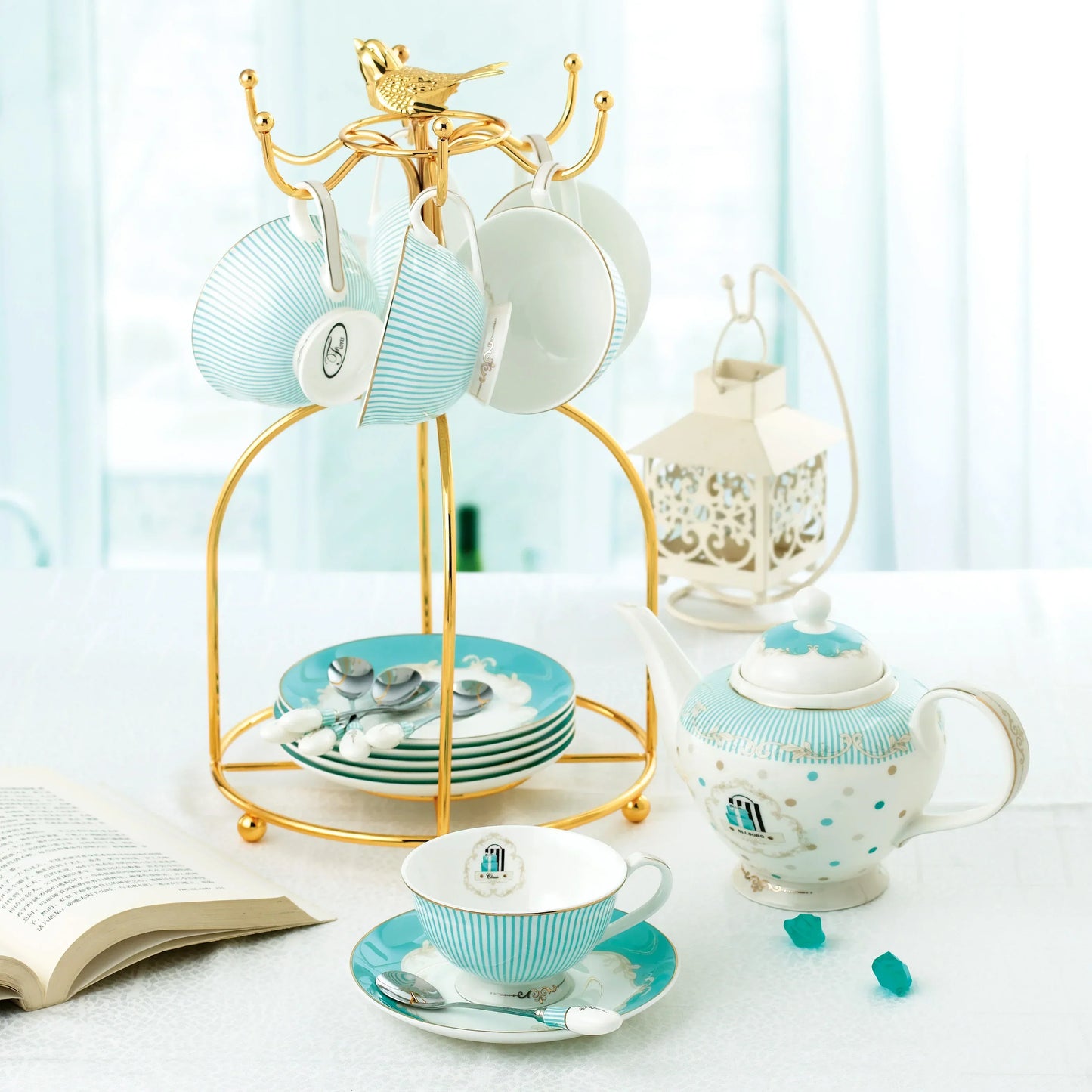 DecorBites™ Bone China Tea Set, Phnom Penh Pot, Cups, Mugs, Plates, Home Decor