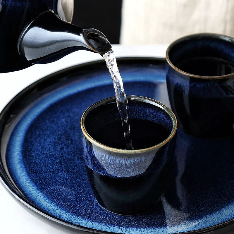 DecorBites™ Blue Ceramic Tea Kettle Set - Porcelain Teaware Set