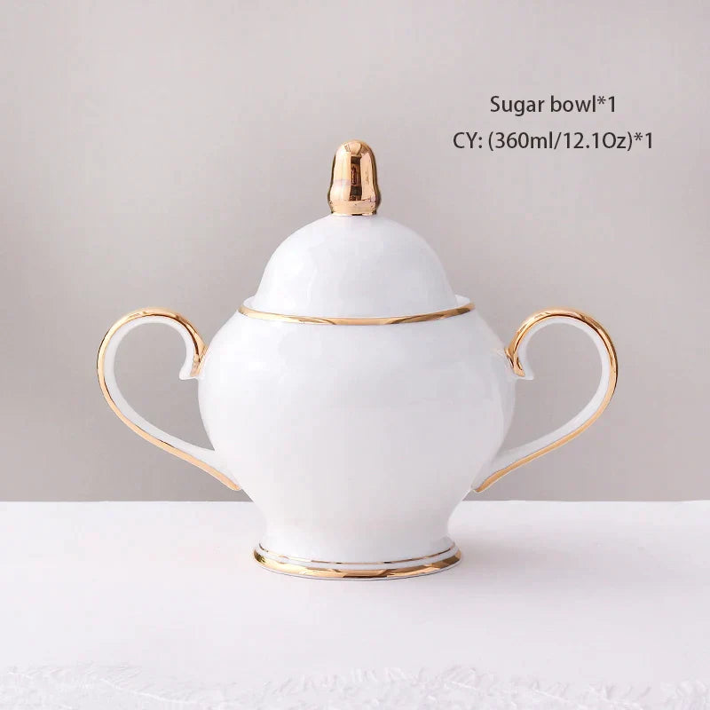 DecorBites™ Bone China Coffee Set White Gold Porcelain Tea Set Advanced Pot Cup